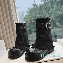 Autumn and winter designer niche brand jeans tube muffin thick bottom round head ankle boots knight