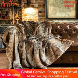Blankets Luxury Brown Faux Fur Blanket Thick Warm Throw for Couch Bed Sofa Fluffy Decorative Reversible to Plush Velvet 231116
