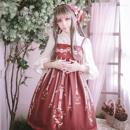 Casual Dresses Kawaii Women Summer Dress 2023 Vintage Vestido With Bow Empire Printing Apple Floral Elegant Japanese Party Lolita