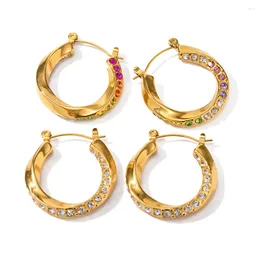 Stud Earrings Stainless Steel PVD 18K Gold Plated Tarnish Waterproof Zircon Twist Hoop For Woman Jewellery Wholesale Trendy