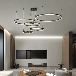Chandeliers Modern Led Chandelier Minimalist Home Lighting Brushed Rings Ceiling Mounted Hanging Lamp Gold&Black Colour
