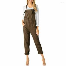 Women's Jumpsuits Goocheer Arrival Women Pocket Cotton Linen Loose Wide Leg Jumpsuit Overall Long Trousers Casual Pants Fitness