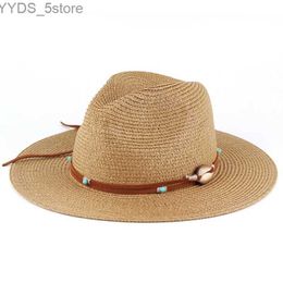 Wide Brim Hats Bucket Hats New Wide Brim Women Str Fedora Hat Summer Panama Man Sun Shade Beach Hat Delicate Shell Belt YQ231116