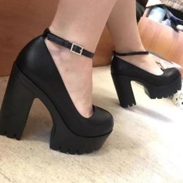 Dress Shoes Women High-heeled Sexy Chunky Heeled Ankle Strap Platform Pumps Office Lady Comfy Elegant