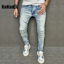 Men's Jeans Kakan - Washed Old Personalized Perforated Jeans for Men High Street Small Foot Slim Fit Versatile Long Jeans K49-7006 231116