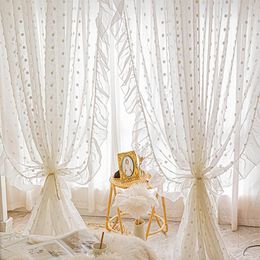 Curtain White Pompom Sheer Curtains Girls Room Romantic Elegant Vintage Lace Tulle Light Filtering Window Drapes For Bedroom