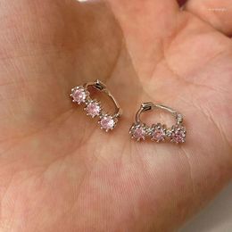 Hoop Earrings Fashion Sweet Style Pink Zircon Summer For Women Jewelry Woman Accessories Cool Things Charm Earring Kpop