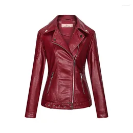 Women's Leather Faux Jacket Women 2023 Spring Autumn Moto Biker Zipper Ladies Red Black Coat Blue Yellow Chaqueta Cuero Mujer