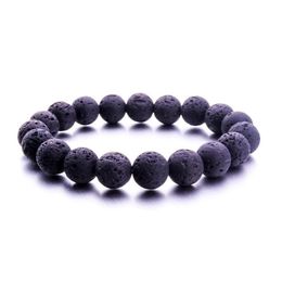 Charm Bracelets Simple 10Mm Black Lava Stone Bead Bracelet Aromatherapy Essential Oil Diffuser For Women Men Drop Delivery Jewellery Bra Dhhkc