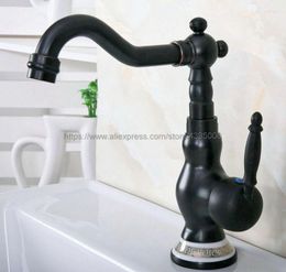 Bathroom Sink Faucets Basin Faucet Black Colour Brass Porcelain Base Swivel Mixer Tap And Cold Water Bnf659