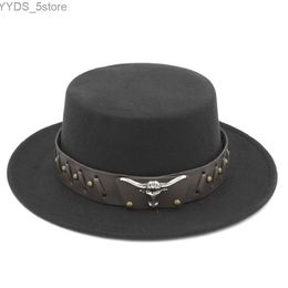 Wide Brim Hats Bucket Hats Mistdn 2022 Women Men Boater Hat Bowler Sailor Wide Brim Flat Top Cap Wool Blend Size 56-58cm Western Tauren Leather Belt BCSX YQ231116