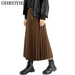 Skirts OHRYIYIE Solid Color Woolen Cloth Skirt Women Autumn Winter Mid Long High Waist Pleated Female All Match Velvet Warm 231115