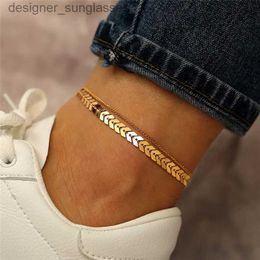 Anklets LETI Bohemian Vintage Double Layers Anklets For Women Gold Colour Summer Ocean Beach Ankle Bracelet Foot Leg Chain JewelryL231116