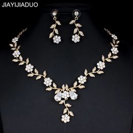 Wedding Jewelry Sets jiayijiaduo Classic Bridal Jewellery for Womens Dresses Accessories Cubic Necklace Earrings Set Gold Color 231116