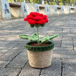 Decorative Flowers Hand-Knitted Rose Bonsai Artificial Plants Crocheted Woollen Funny Gifts For Room Home Table Office Desktop Decorations