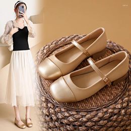 Dress Shoes French Mary Jane Shoe Women 2023 Autumn Style With Skirts Single Gold Leather Low Heels Loafers Retro