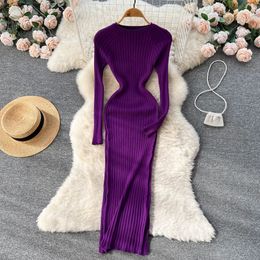 Basic Casual Dresses YuooMuoo Sexy Package Hip Dress Autumn Winter Fashion Slim Elastic Long Sleeve Knitted Bodycon Korean Party Vestido 231116