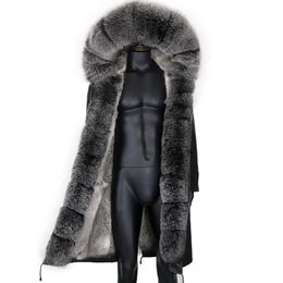 Pele masculina falso inverno xlong cinza natural real jaqueta casacos masculino moda longo parkas preto parka removível 231115