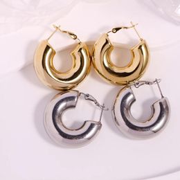 Hoop Earrings 6 Pairs Polished Metal Stainless Steel Circle Chunky For Women Girls Thread Ear Buckle Huggies Statement Jewelry