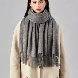 Scarves Real Wool Scarf For Women Luxury Cashmere Bright Solid Colors Men Winter Shawl And Wrap Thin Spring Female Tassel