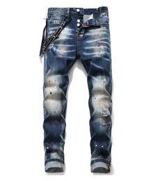 Jeans da uomo Dsquare Designer di lusso europeo e americano d2 Jeans da uomo Slim Fit Pantaloni con ricamo elastico Moda Swing Paint Abbigliamento da uomo Jeans taglia US 28-38