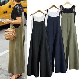Women's Two Piece Pants Casual Loose Jumpsuit Women Summer Solid Cotton Linen Straps Wide Leg Dungaree Bib Overalls Sleeveless Oversized Jumpsuits 231116