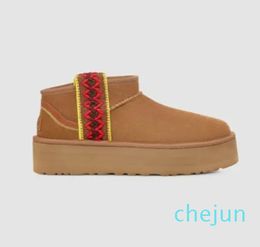Classic Ultra Mini Braid Platform snow boots with thick soles elevated mini ethnic style short shoes burnt olive chestnut black