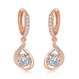 Dangle Earrings Classic Spiral Rose Gold Colour CZ Cubic Zirconia Drop Fashion Engagement Jewellery For Women Gift E685