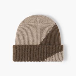 Beanie Skull Caps New Colour Matching Autumn and Winter Warm and Thickened Double Layer Women's Knitted Hat Big Head Waist Cold Hat Men's Knitted Hat