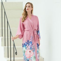 Women's Sleepwear 2023 Floral Robes Women Satin Silk Robe Dress Lady Nightgown Bath