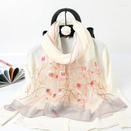 Scarves 70 190cm Luxury Muberry Silk Scarf Embroidery Gold Wool Floral Long Shawls Fashion Ladies Wrap