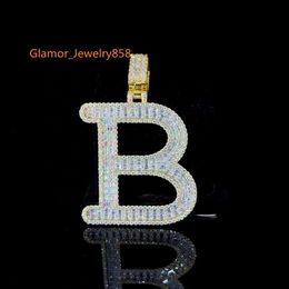 Men Fashion Jewelry Round Baguette Cut Moissanite Diamond 'B' Letter Pendant 925 Sterling Silver Custom Initial Letter Pendant