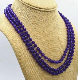 Chains Beautiful Natural 3 Rows 6/8mm Purple Amethyst Gems Round Beads Necklace 17-19"