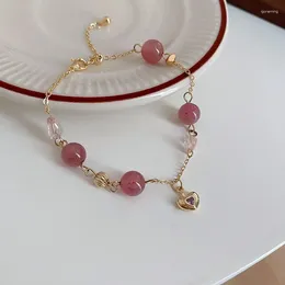 Charm Bracelets DIY Natural Stone Beads For Women Strawberry Crystal Treasure Elastic Bracelet Girls Jewellery Accessories