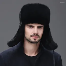 Berets Hat Male Winter Genuine Leather Warm Ear Protection Thickened Outdoor Skiing Natural Bomber Hats