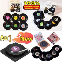 Mats Pads 6 4 2PCS Retro Vinyl Record Cup Coaster Anti slip Coffee Coasters Heat Resistant Music Drink Mug Mat Table Placemat Decor 231116