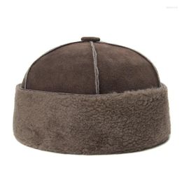 Berets Leather And Fur Integrated Hat Men's Sheepskin Wool Real Landlord Middle-Aged Elderly Melon Skin