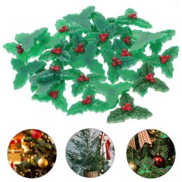 Storage Bottles Christmas Micro Landscape Trees Decoration Holly Leaves Ornaments Mini Resin Berries Embellishments Decors Green Wreath