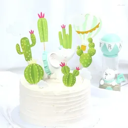 Cake Tools Green Cactus Topper Happy Birthday Personality Cupcake Toppers Kids Party Wedding Decor Baby Shower Baking Supplies DIY