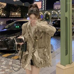 Damen Jacken 2023 Herbst Mantel Oversize Damenbekleidung Lose Dünn Slouchy Tweed Wolle Quasten Persönlichkeit Mode Vielseitig