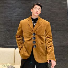 Men's Suits Autumn Blazer Men Big Button Vintage Casual Velvet Suede Suit Dress Jacket Male Korean Streetwear Coat Couple