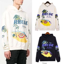 Sweatshirts Mens Womens Designer Hoodies Fashion Streetwear Rhude Trendy Coconut Tree Pattern Letter Printing Hooded Sweatshirt Mens Womens High Street Couple Ve