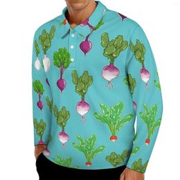 Men's Polos Radishes Casual T-Shirts Root Vegetable Polo Shirts Male Fashion Shirt Spring Long Sleeve Printed Clothing Big Size 5XL 6XL