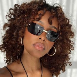 Sunglasses Y2K Rhinestones Women Brand Designer Rimless Square Goggle Men Luxury Sun Glasses UV400 Black Fashion Eyewear