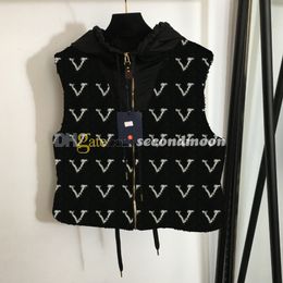 Letters Print Vest Coat Women Sleeveless Hooded Jacket Designer Warm Wool Coats Windproof Outerwear