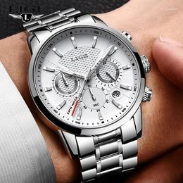 Wristwatches LIGE Watch Men Full Steel Military Watches Chronograph Quartz Business Relogio Masculino 9866