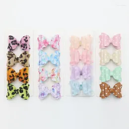 Hair Accessories 8PCS Kawaii Leopard Print Embroidery Printing Wave Point Side Clips Girls Bows 2.3in Hairpins Sets Headwear Kids Hairgrips
