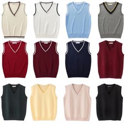 Womens Vests Sleeveless Sweater Vest Women Men Vneck Preppy Students Boys Girls Classic Spring Knitted Jumper Korean Fashion Retro 231116