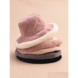 Beanie/Skull Caps Beanie/Skl Caps Solid Travel Winter Bucket Hats Women Corduroy Panama Hat Thick Warm Plush Fisherman Cap For Girl Cr Dhdxo