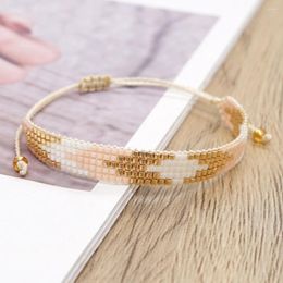 Link Bracelets Light Golden Colour Miyuki Seed Bead Jewellery Boho Fashion Style Adjustable Handmade Braided Friendship Gifts